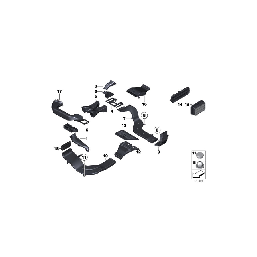 Genuine BMW 64229112177 F02 RR5 Air Duct, Footwell, Passenger Side (Inc. Hybrid 7, 750LdX & 535i) | ML Performance US Car Parts