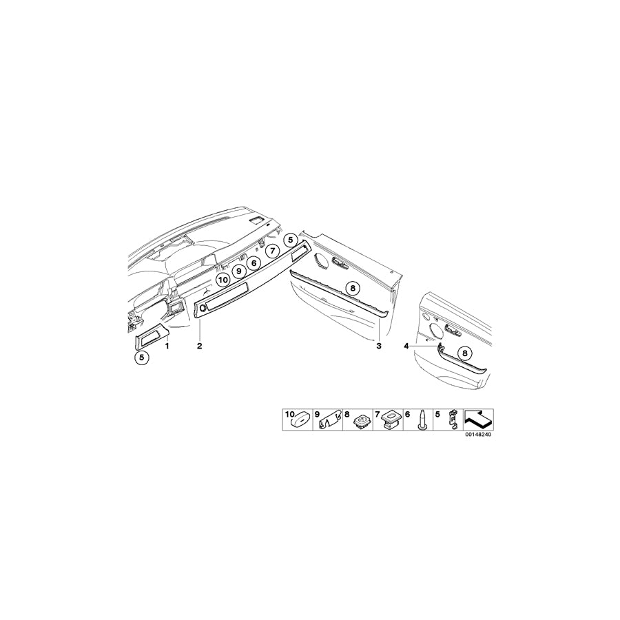 Genuine BMW 51417899892 E90 E90 Aluminum Decor Strip, Front Right Door ALU GRAUBLAU (Inc. & M3) | ML Performance US Car Parts