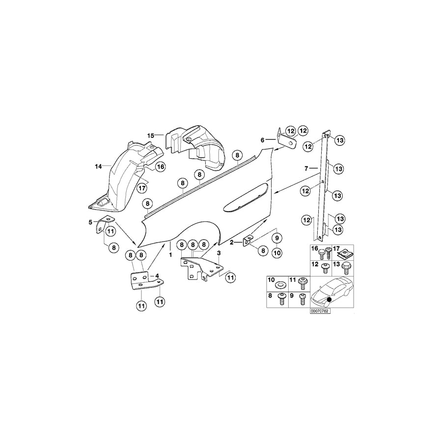 Genuine BMW 41357011645 E52 Bracket, Side Panel, Wheel Opening Left (Inc. ALPINA V8 & Z8) | ML Performance US Car Parts