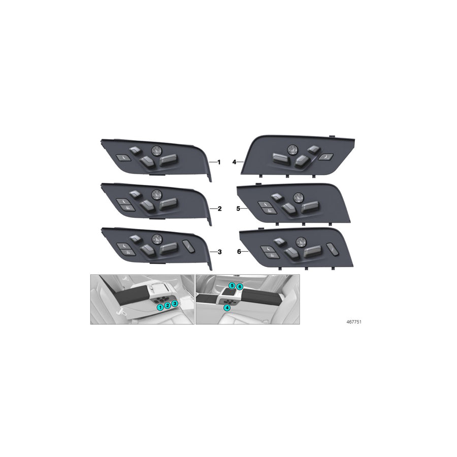 Genuine BMW 61319384523 G12 G11 Seat Adjustment Switch, Left (Inc. 750Li, ALPINA B7 & 730i) | ML Performance US Car Parts