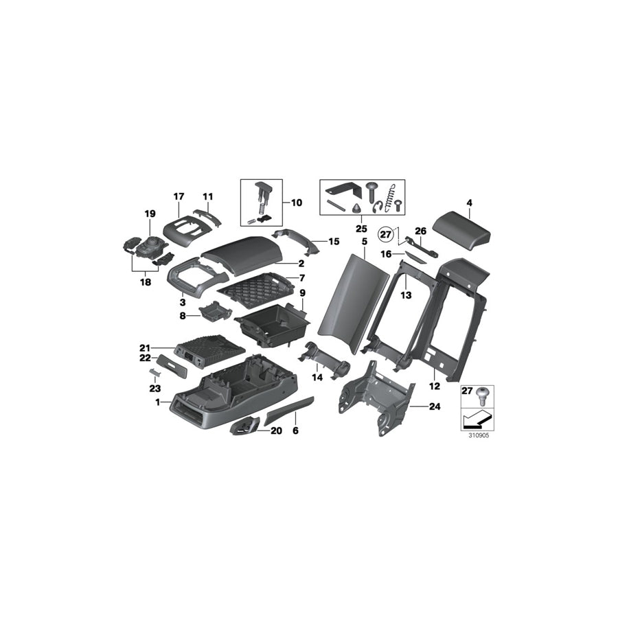 Genuine BMW 52207229484 F02 F01 F04 Mount For Armrest SCHWARZ (Inc. 740d, 740i & 730dX) | ML Performance US Car Parts