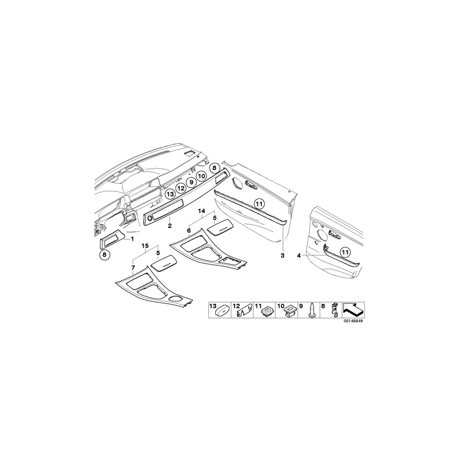 Genuine BMW 51417139064 E90 Aluminum Decor Strip, Front Right Door (Inc. 316i, 330xd & 318d) | ML Performance US Car Parts