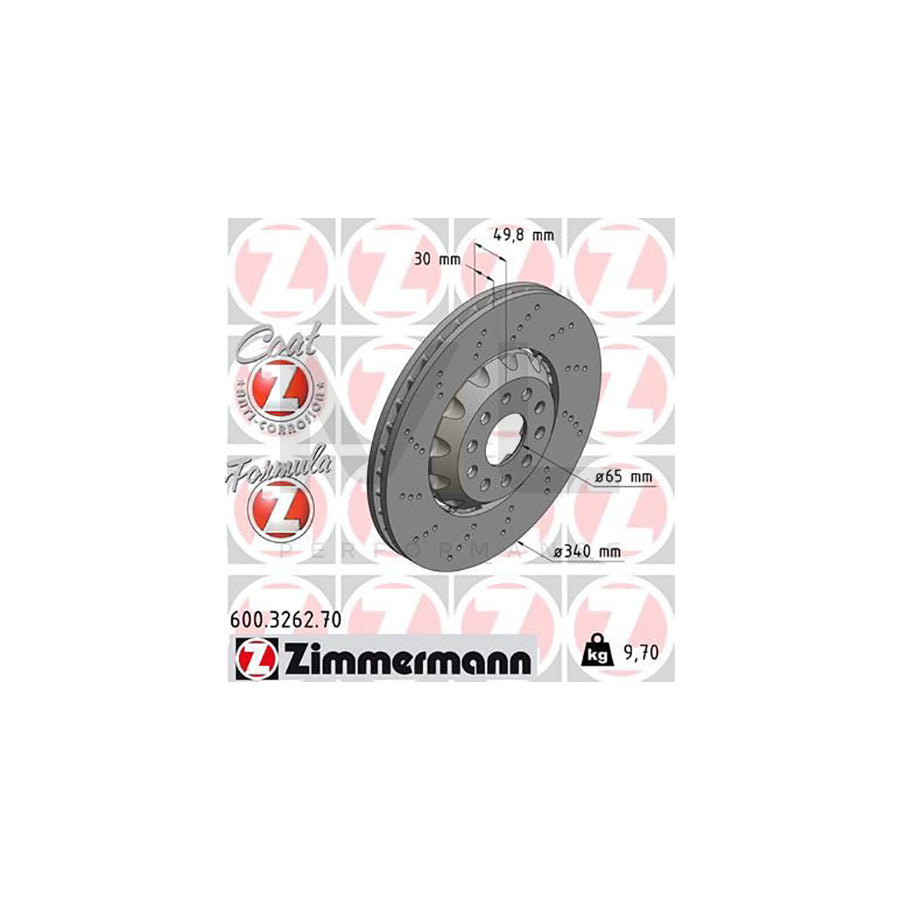 ZIMMERMANN 600.3262.70 Brake Disc Internally Vented, Perforated, Two-piece brake disc, Coated, Alloyed / High-carbon | ML Performance Car Parts