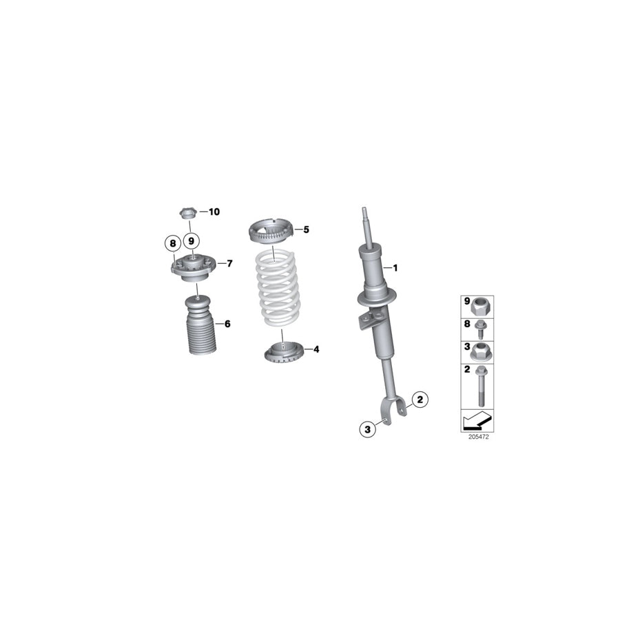 Genuine BMW 31316863882 F10 Front Right Spring Strut (Inc. 550i & Hybrid 5) | ML Performance US Car Parts