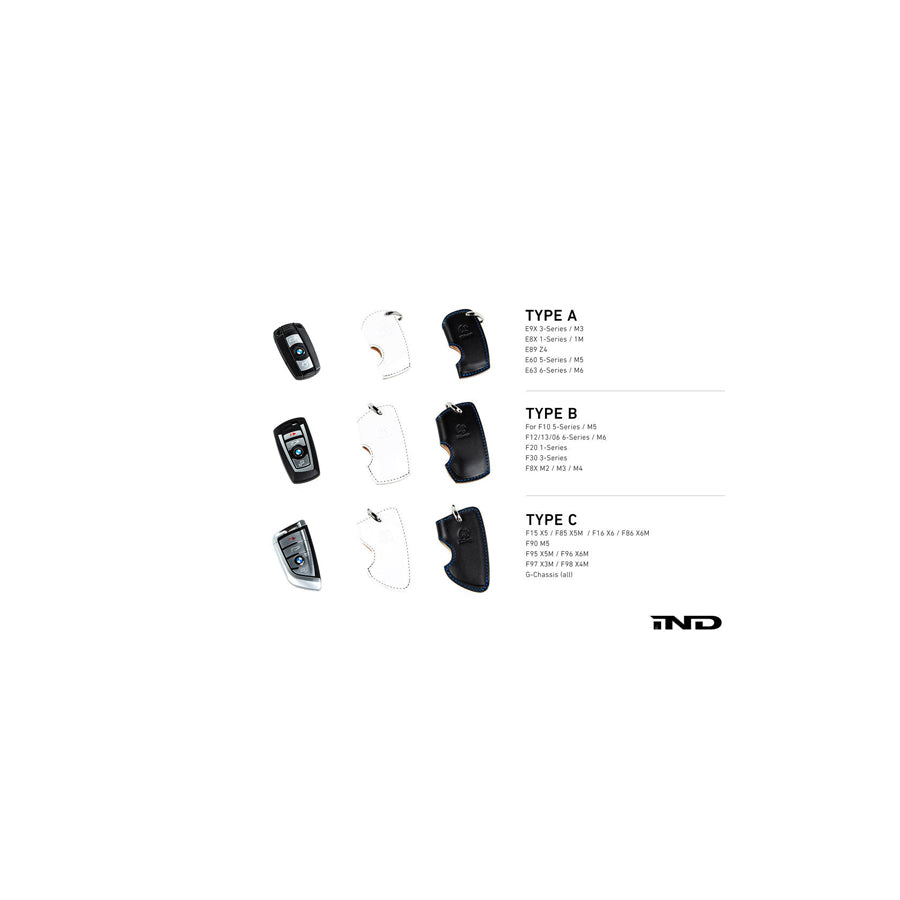 3D Design 7105-0131 Universal Black Leather Key Case (w/ Blue Stitching) - Type C