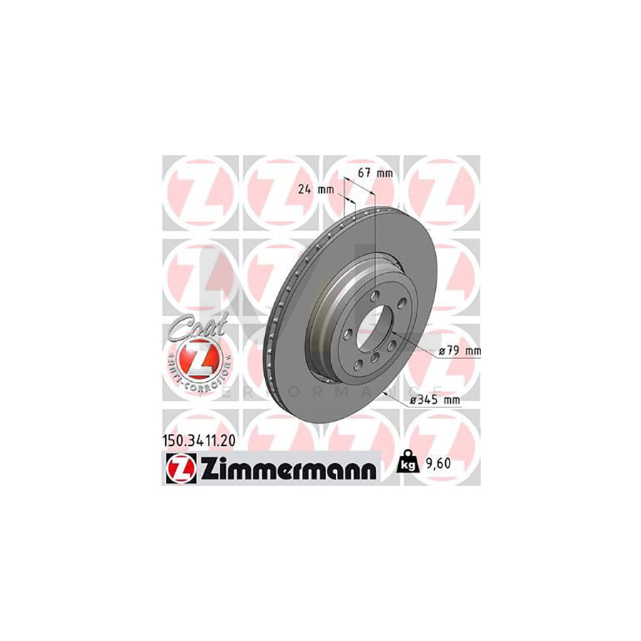 ZIMMERMANN COAT Z 150.3411.20 Brake Disc for BMW 7 (E65, E66, E67) Externally Vented, Coated, High-carbon | ML Performance Car Parts