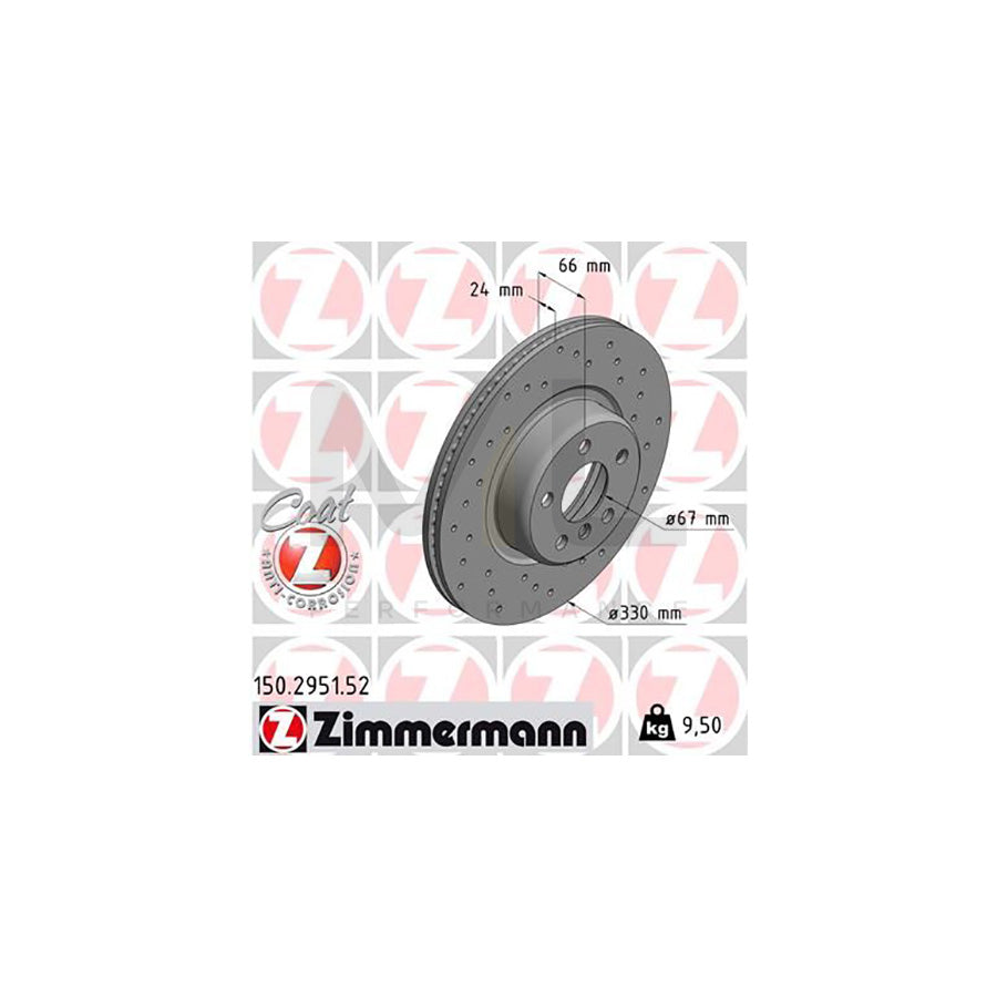 ZIMMERMANN 150.2951.52 Brake Disc Internally Vented, Perforated, Coated, High-carbon | ML Performance Car Parts