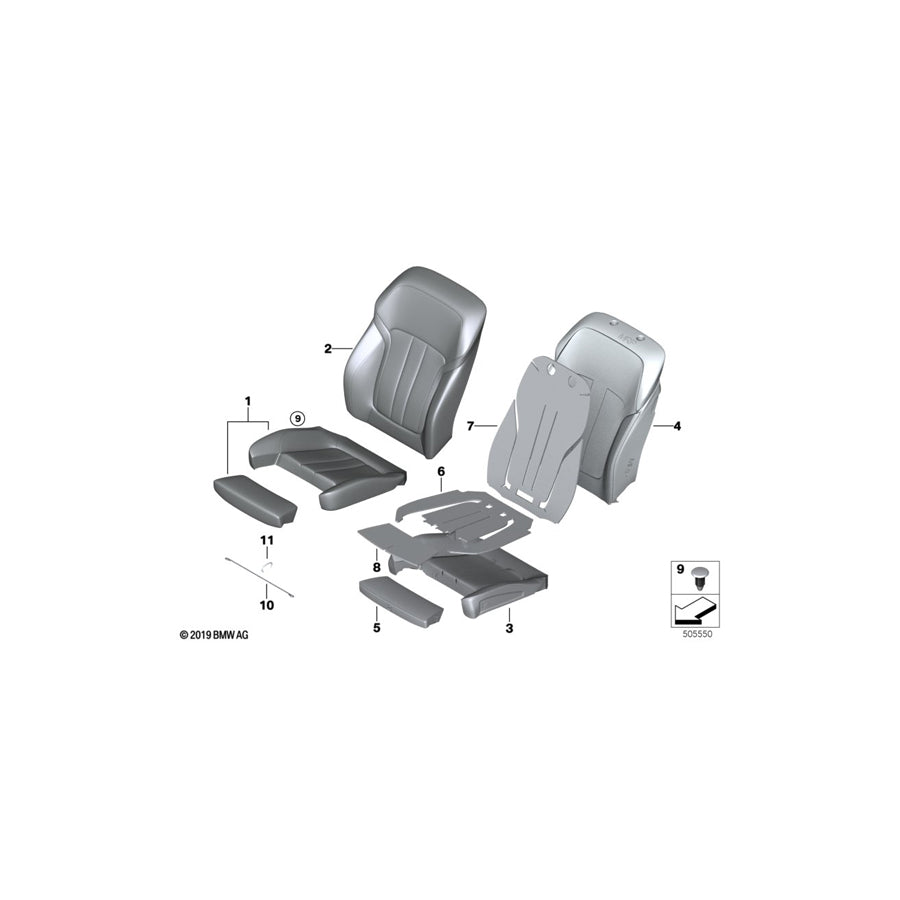 Genuine BMW 52107457741 G30 G31 G32 Cover For Comfort Backrest,Leather Left SCHWARZ (Inc. 520dX, 630i & 620d) | ML Performance US Car Parts