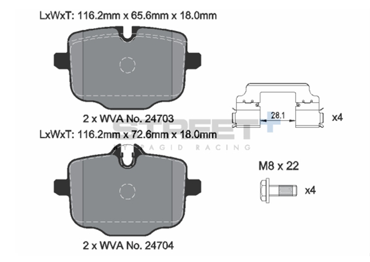PAGID STREET+ T8283SP2001 BMW M2 G42 G87 Rear Brake Pads