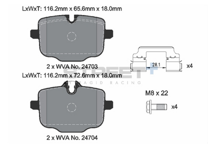 PAGID STREET+ T8283SP2001 BMW M2 G42 G87 Rear Brake Pads
