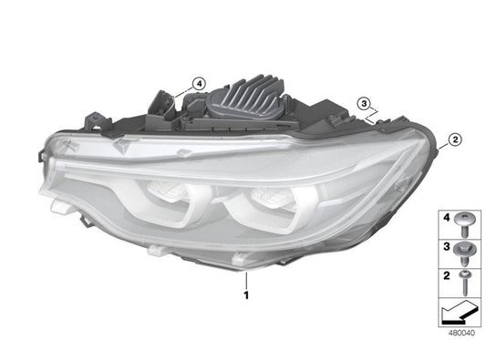 Genuine BMW 63117478535 F36 F32 F83 Headlight, Led, Ahl, Left (Inc. 425d, 420dX & 440i) | ML Performance US Car Parts
