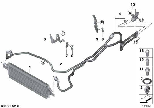 Genuine BMW 17228654911 Transmission Oil Cooler Line, Return | ML Performance US Car Parts