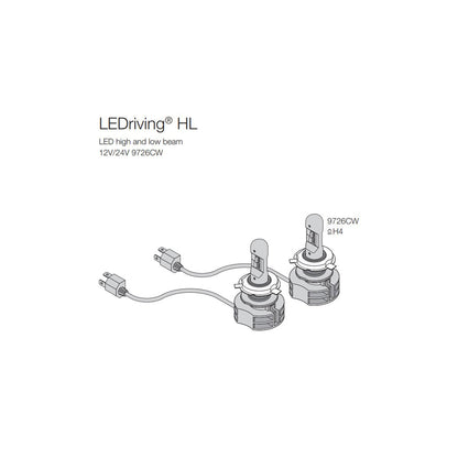 OSRAM  6000K Cool White H4 LED Headlight Bulb Kit to replace H4 Halogen 9726CW