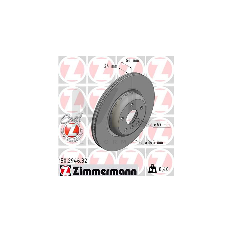 ZIMMERMANN FORMULA F COAT Z 150.2946.32 Brake Disc Internally Vented, Two-piece brake disc, Coated, High-carbon | ML Performance Car Parts
