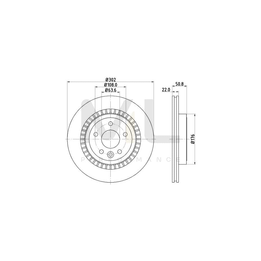 HELLA PRO High Carbon 8DD 355 129-151 Brake Disc for VOLVO XC60 I (156 ...