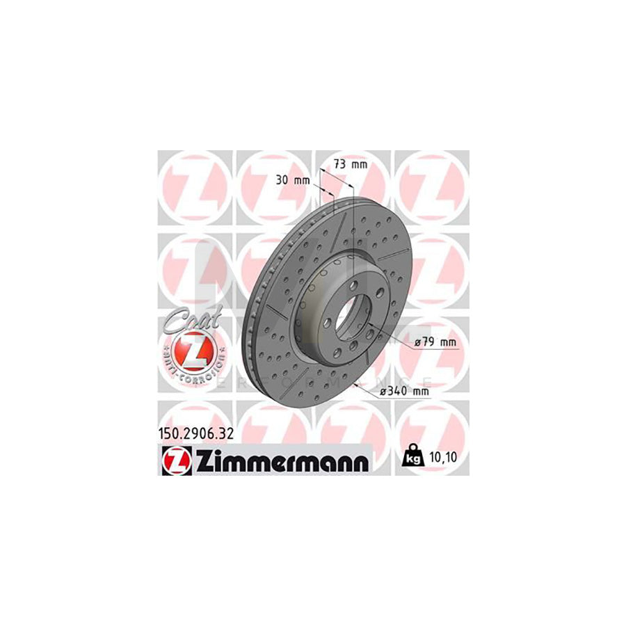 ZIMMERMANN FORMULA F COAT Z 150.2906.32 Brake Disc Drilled dimples, Internally Vented, Slotted, Two-piece brake disc, Coated, High-carbon | ML Performance Car Parts