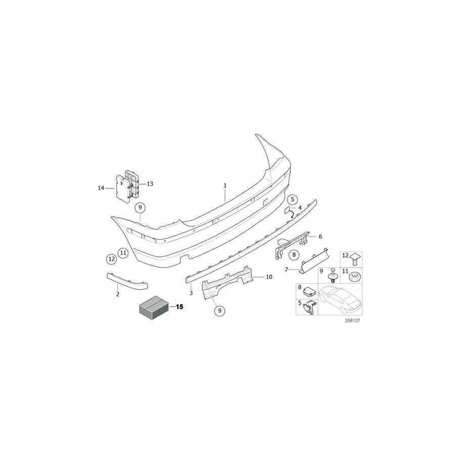 Genuine BMW 51128252815 E46 Protect.Rubber Strip,Centre Rear Bumper SCHWARZ (Inc. 316ti, 325ti & 320td) | ML Performance US Car Parts