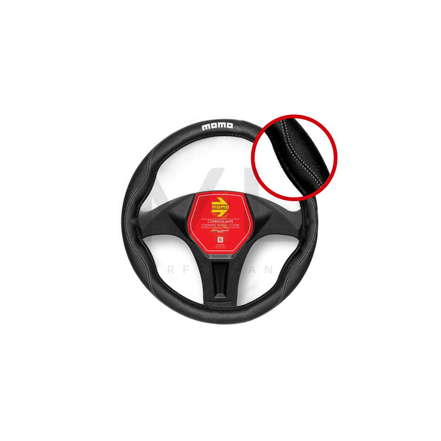 Momo COMFORT SWC011BW Steering wheel cover Black, White, Ø: 38-39cm, PVC | ML Performance Car Parts