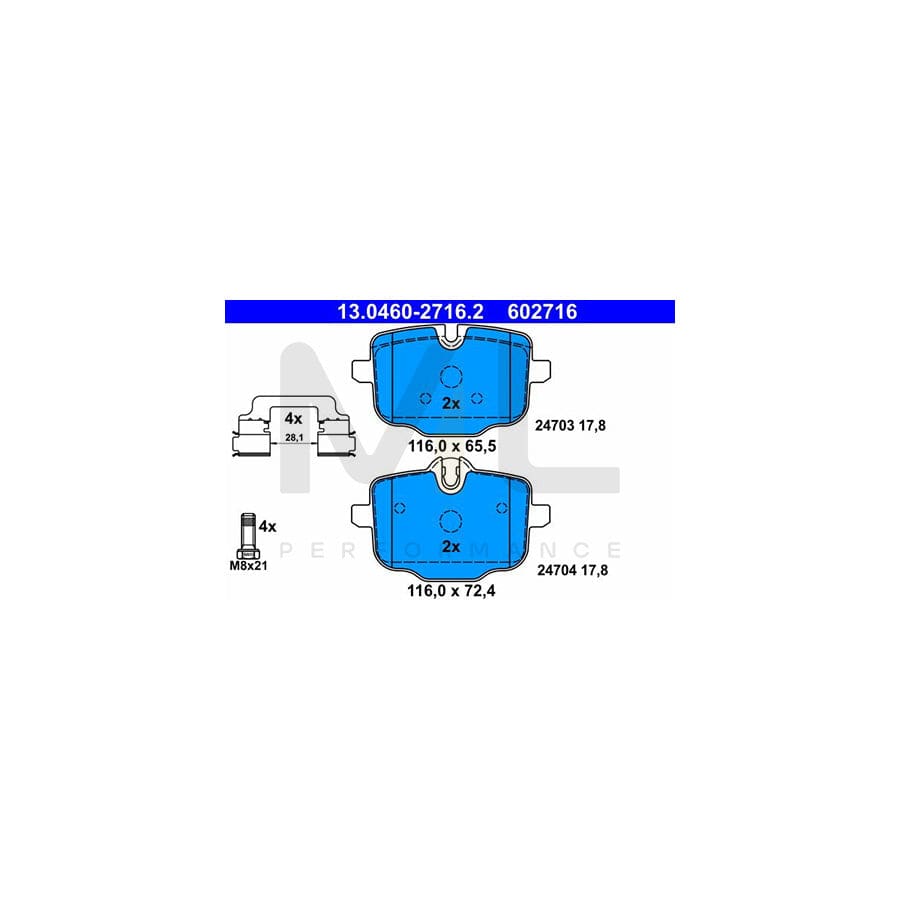ATE 13.0460-2716.2 Brake pad set excl. wear warning contact, prepared for wear indicator, with brake caliper screws, with accessories | ML Performance Car Parts