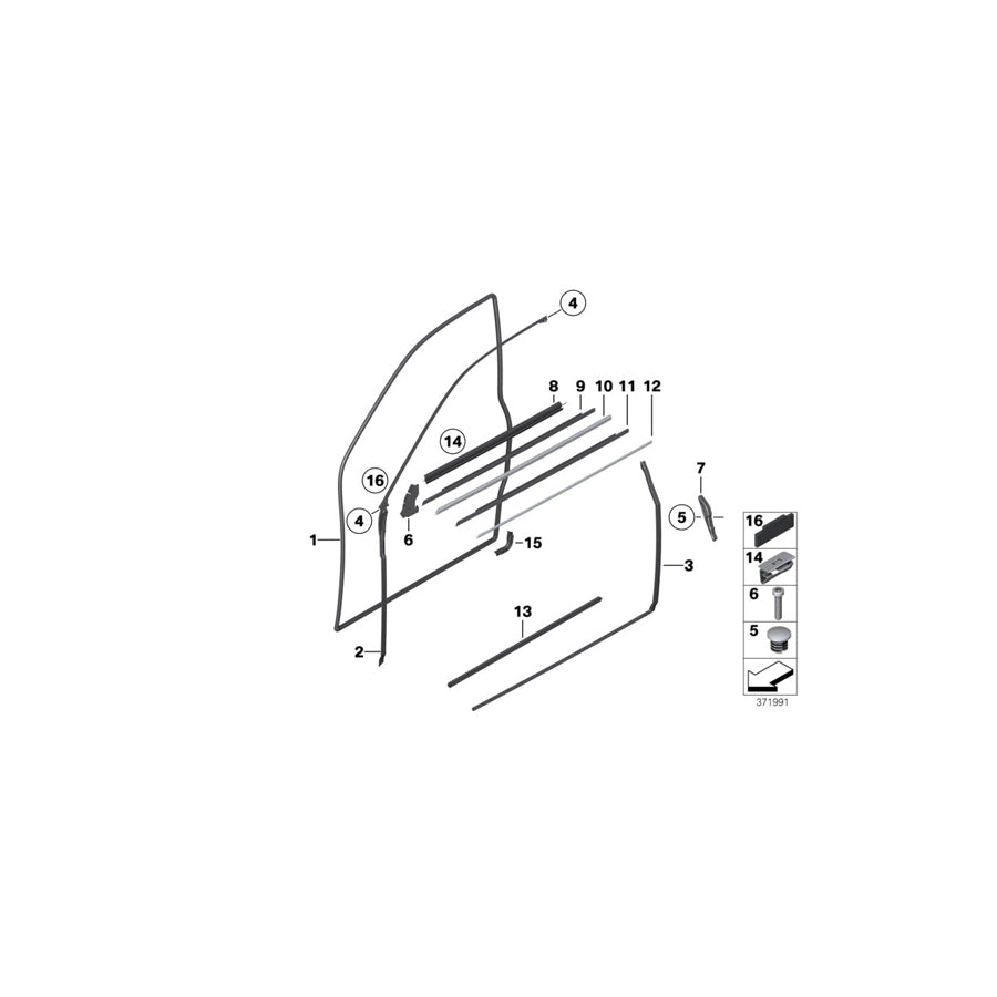 Genuine BMW 51217040766 RR1 RR1 Gasket,Door Joint, Door Frnt Top R. (Inc. Phantom & Phantom EWB) | ML Performance US Car Parts