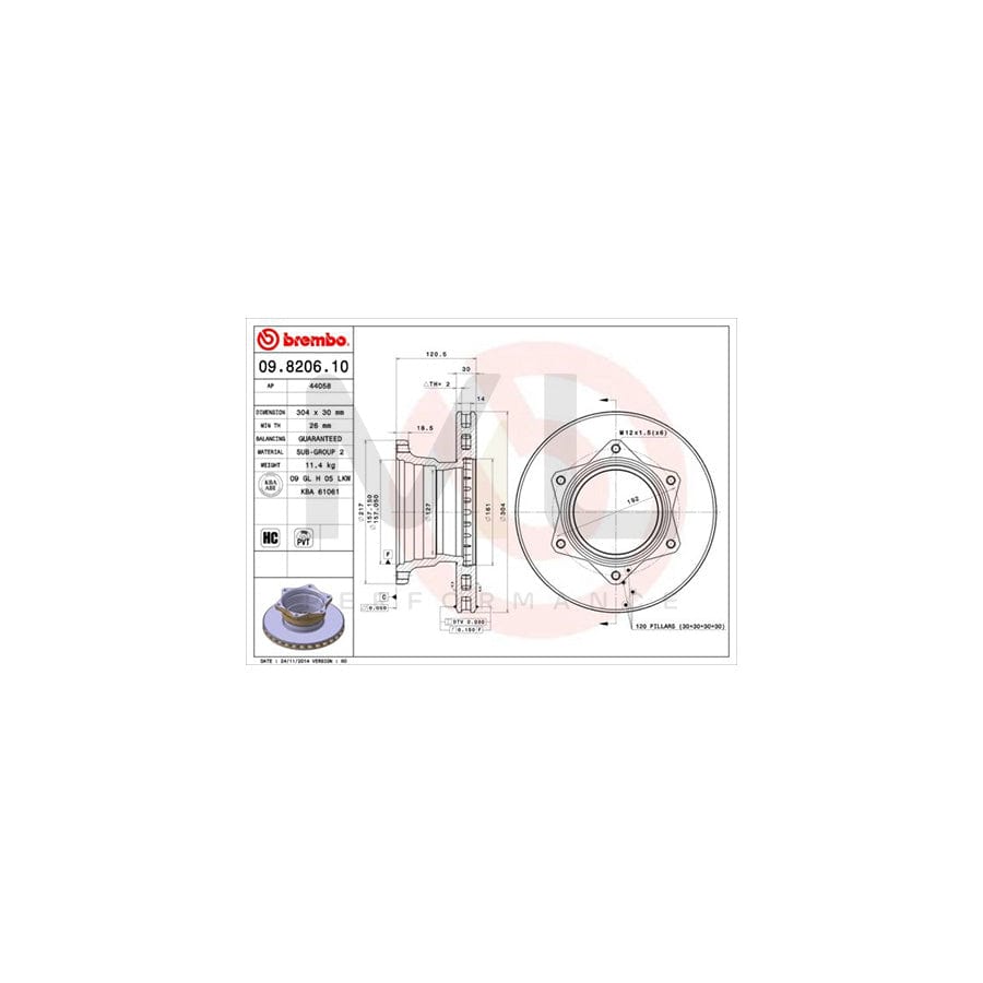 BREMBO 09.8206.10 Brake Disc suitable for MERCEDES-BENZ VARIO Internally Vented, High-carbon | ML Performance Car Parts