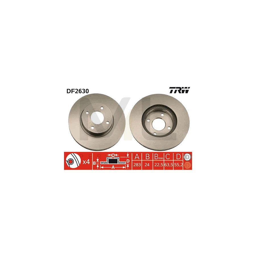 TRW DF2630 Brake Disc for FORD SIERRA Vented | ML Performance Car Parts