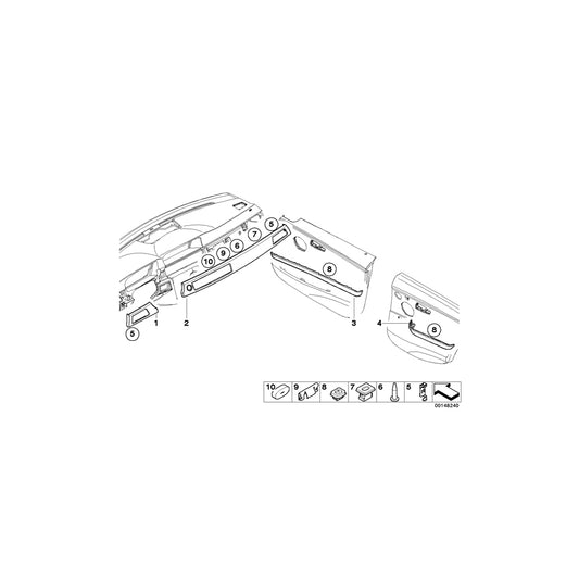 Genuine BMW 51428036081 E90 E91 Aluminum Decor Strip, Rear Left Door GLACIER SILBER (Inc. 328i, 325d & 318i) | ML Performance US Car Parts