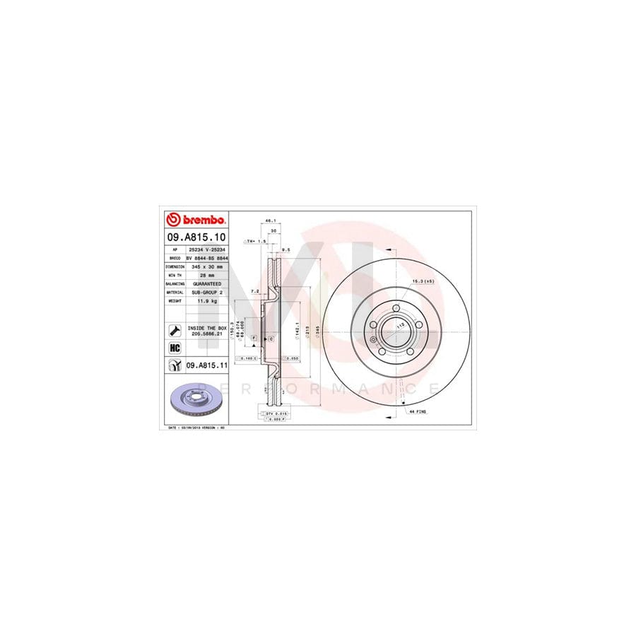 BREMBO 09.A815.10 Brake Disc for AUDI A4 Internally Vented, High-carbon, with bolts/screws | ML Performance Car Parts