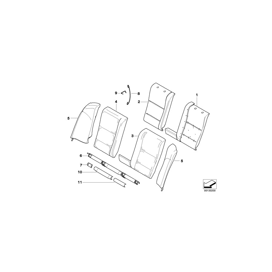 Genuine BMW 52207076522 E60 E60 Cover Backrest Leather Right GRAU (Inc. 520d, 530xi & 520i) | ML Performance US Car Parts