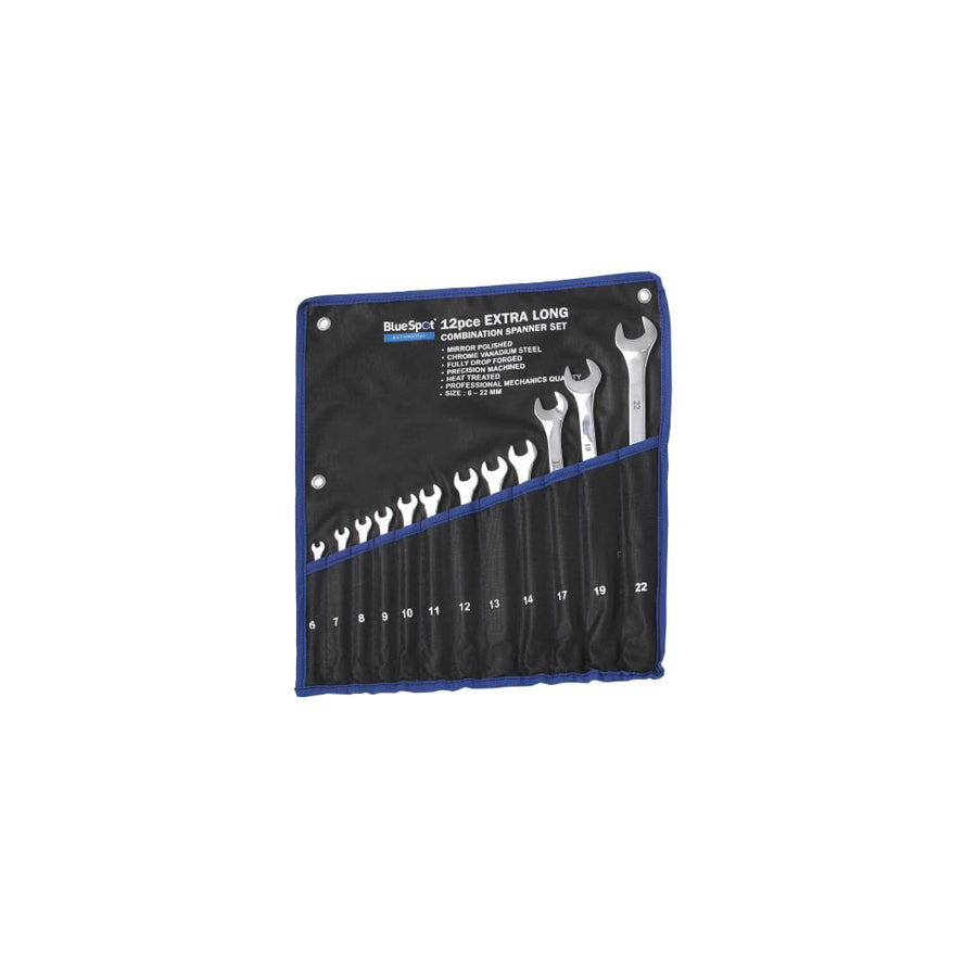 BlueSpot Tools B/S04124 Extra Long Combination Spanner Set, 12 Piece