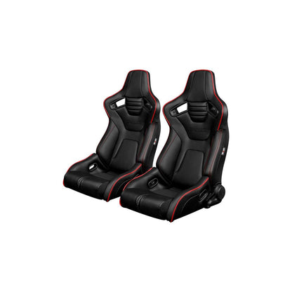 BRAUM Elite-R Series Racing Seats ( Black Leatherette - Red Piping ) – Pair | ML Performance US Car Parts